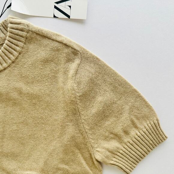 Zara Cotton Wool Short Sleeve Crop Sweater Size Small NEW Oat Cream Tan - Picture 2 of 4